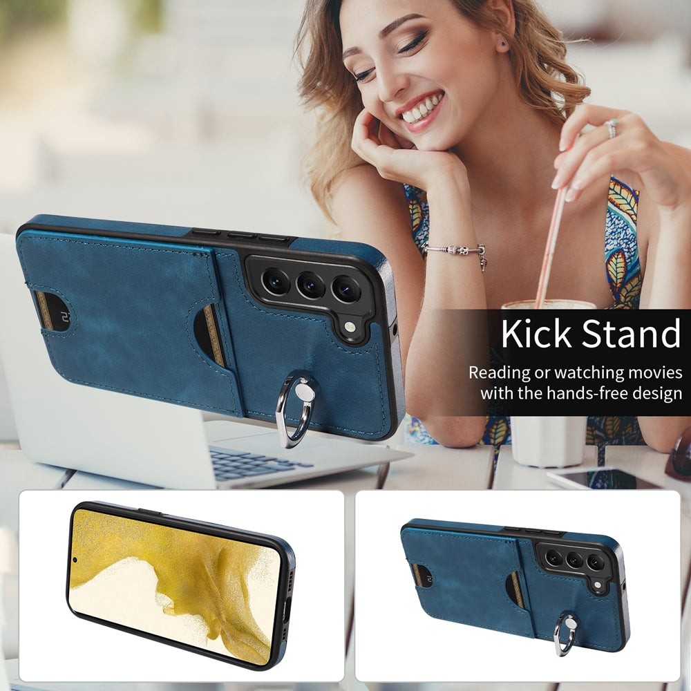 Samsung Galaxy S22+ 5G Calf Texture Phone Case with Card Slot & Ring Holder - Durable & Stylish Protection