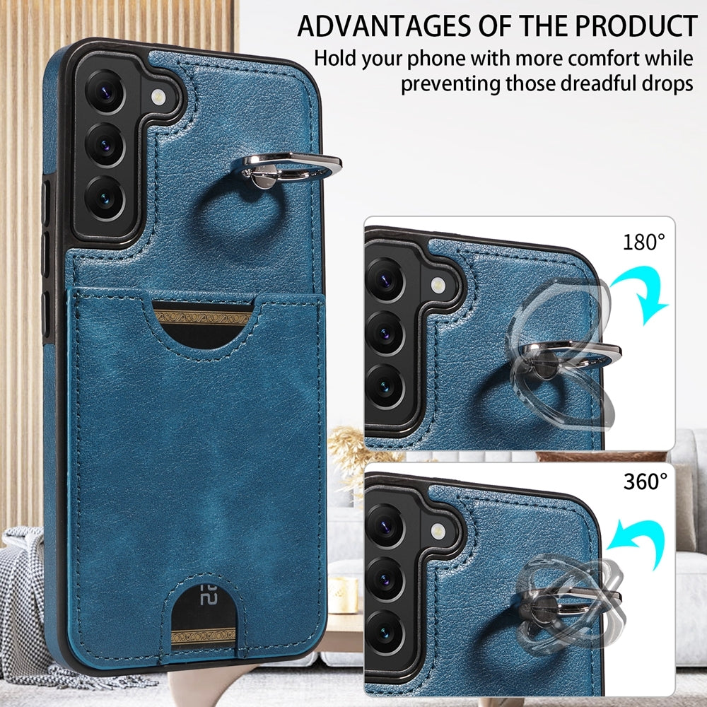 Samsung Galaxy S22+ 5G Calf Texture Phone Case with Card Slot & Ring Holder - Durable & Stylish Protection