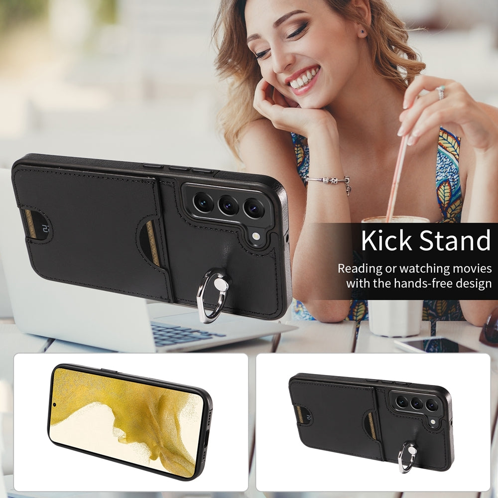 Samsung Galaxy S22+ 5G Calf Texture Phone Case with Card Slot & Ring Holder - Durable & Stylish Protection