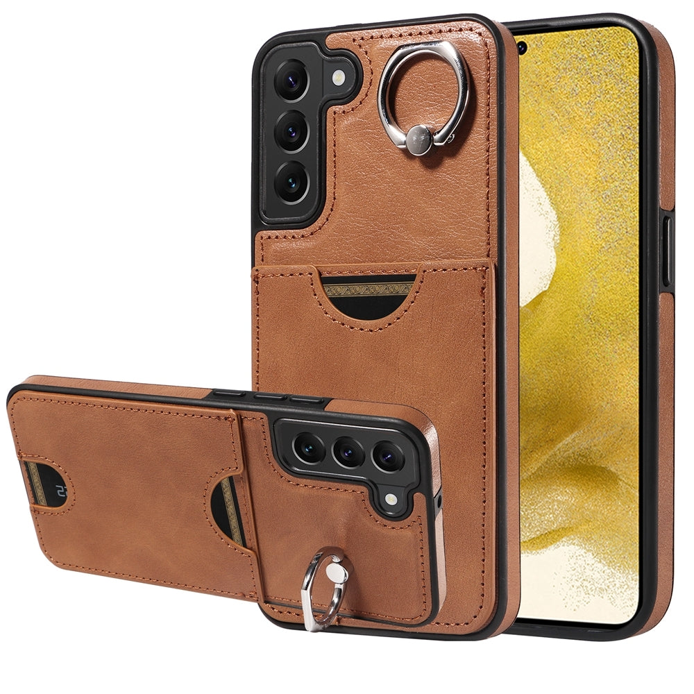 Samsung Galaxy S22+ 5G Calf Texture Phone Case with Card Slot & Ring Holder - Durable & Stylish Protection