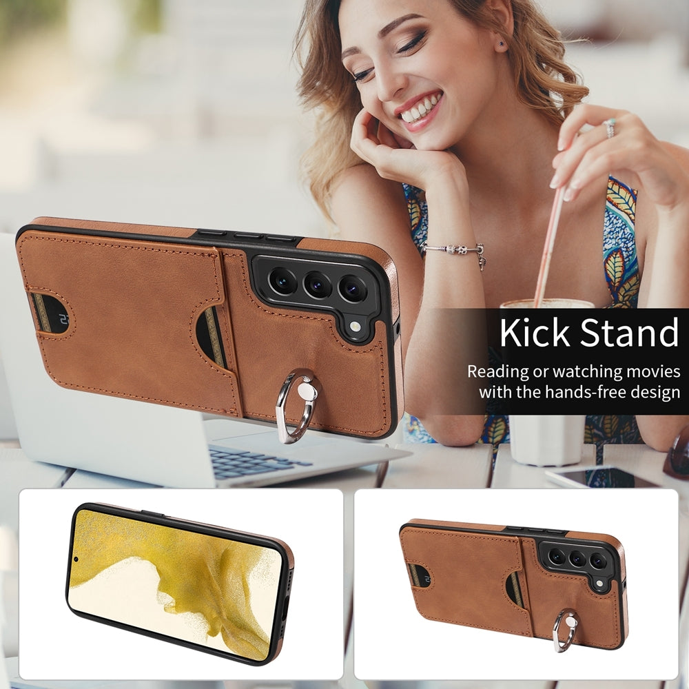 Samsung Galaxy S22+ 5G Calf Texture Phone Case with Card Slot & Ring Holder - Durable & Stylish Protection