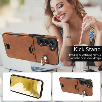 Samsung Galaxy S22+ 5G Calf Texture Phone Case with Card Slot & Ring Holder - Durable & Stylish Protection
