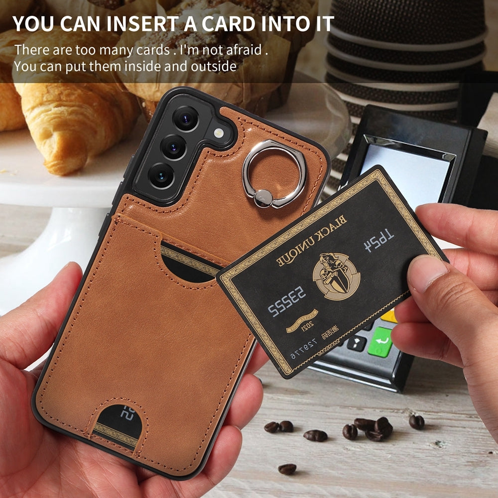 Samsung Galaxy S22+ 5G Calf Texture Phone Case with Card Slot & Ring Holder - Durable & Stylish Protection