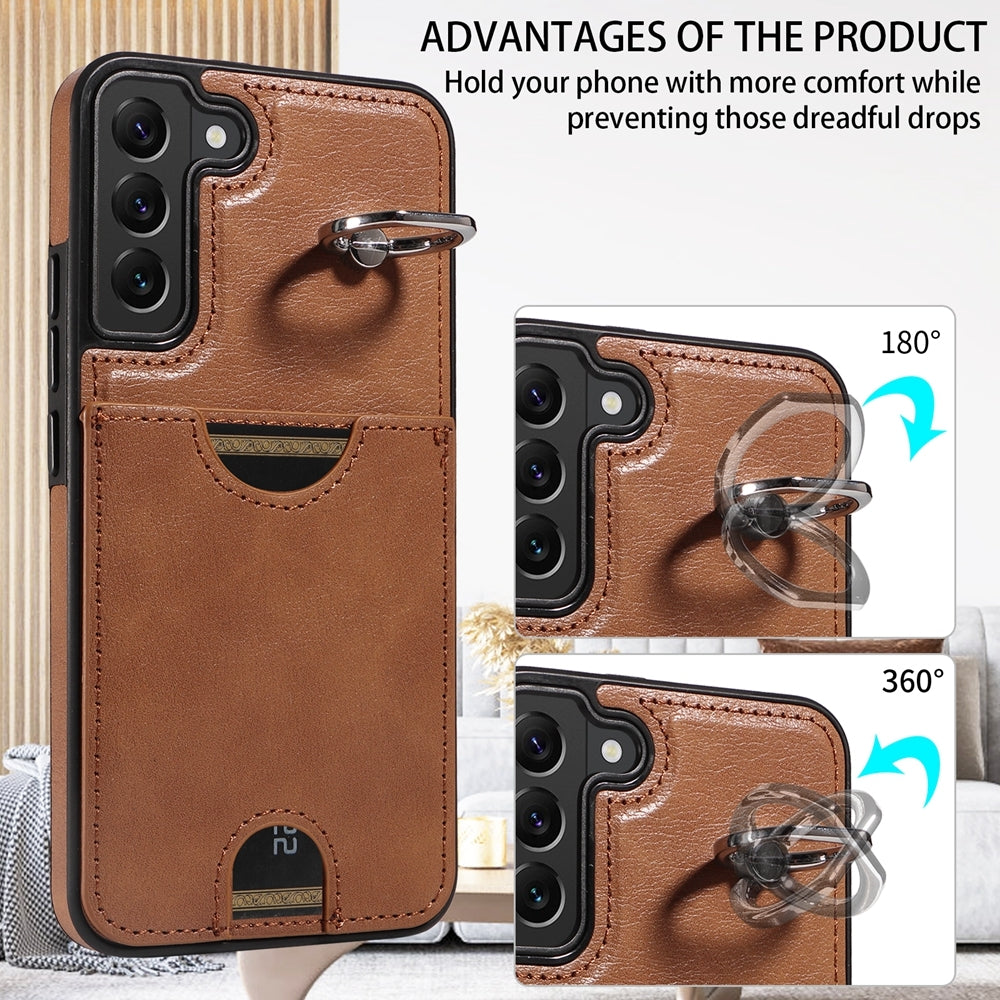 Samsung Galaxy S22+ 5G Calf Texture Phone Case with Card Slot & Ring Holder - Durable & Stylish Protection