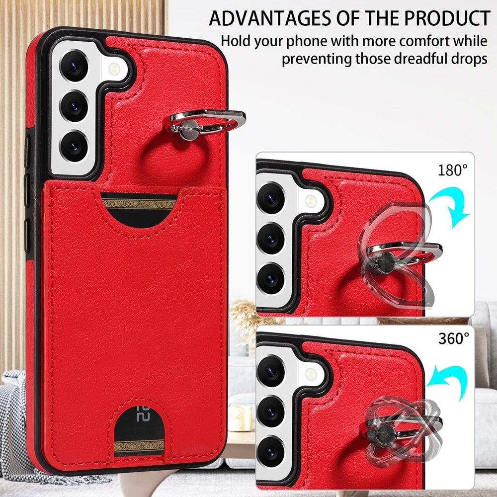 Samsung Galaxy S22 5G Calf Texture Phone Case with Card Slot & Ring Holder - Durable & Stylish Protection
