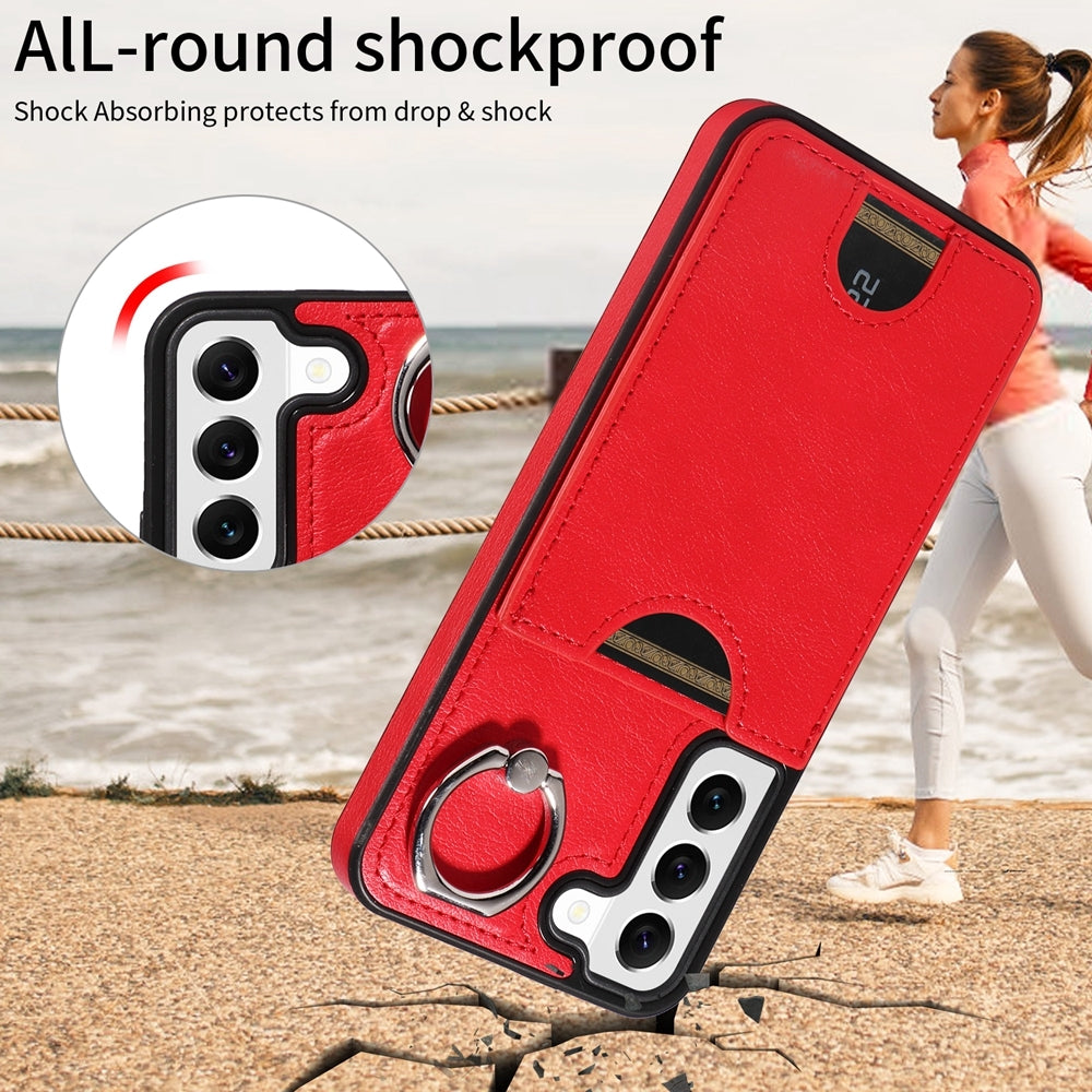 Samsung Galaxy S22 5G Calf Texture Phone Case with Card Slot & Ring Holder - Durable & Stylish Protection