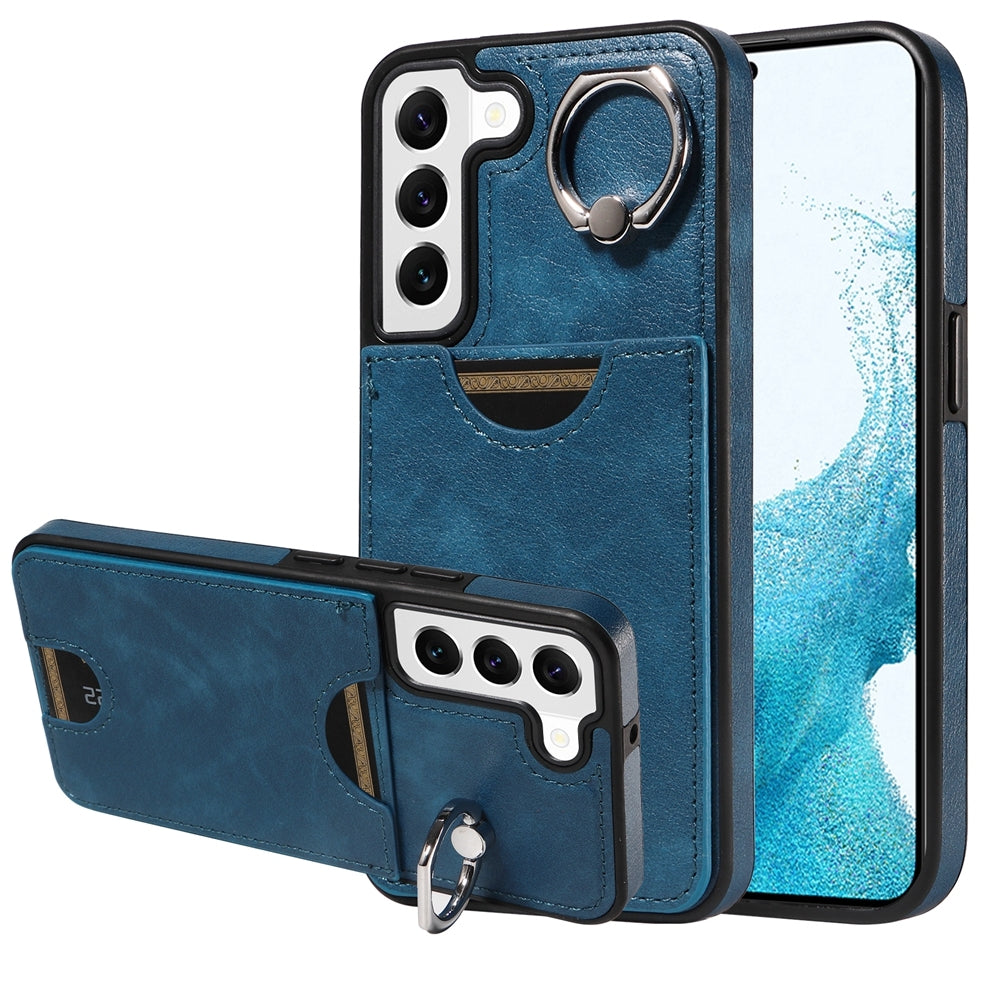 Samsung Galaxy S22 5G Calf Texture Phone Case with Card Slot & Ring Holder - Durable & Stylish Protection