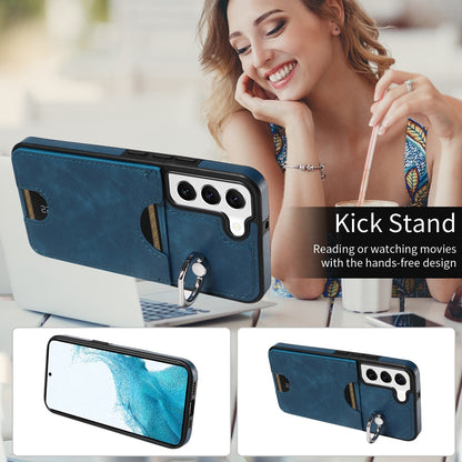 Samsung Galaxy S22 5G Calf Texture Phone Case with Card Slot & Ring Holder - Durable & Stylish Protection