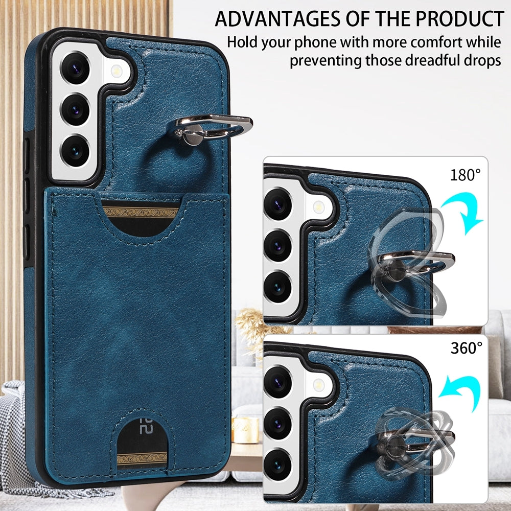 Samsung Galaxy S22 5G Calf Texture Phone Case with Card Slot & Ring Holder - Durable & Stylish Protection