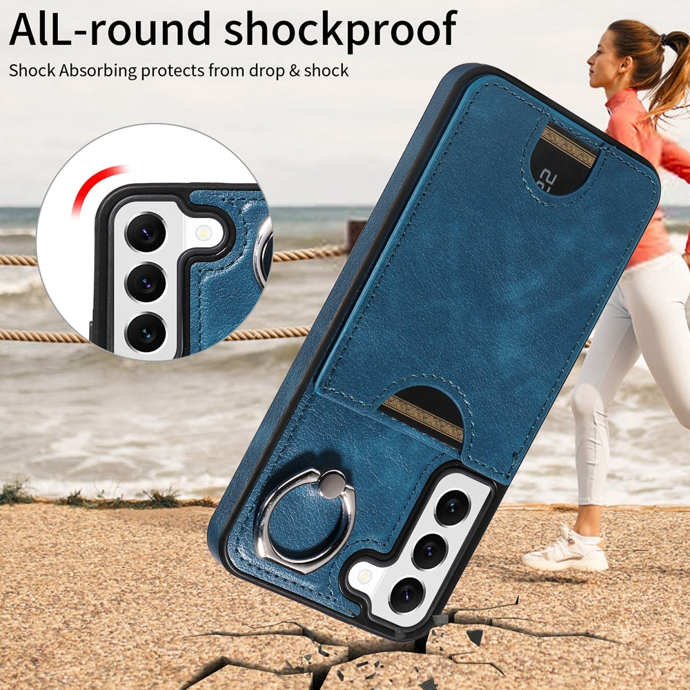 Samsung Galaxy S22 5G Calf Texture Phone Case with Card Slot & Ring Holder - Durable & Stylish Protection