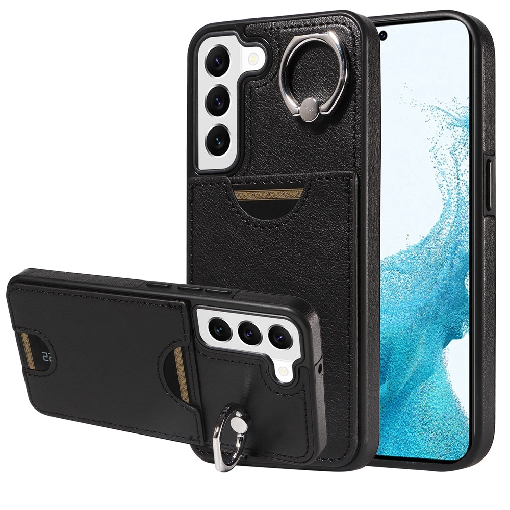 Samsung Galaxy S22 5G Calf Texture Phone Case with Card Slot & Ring Holder - Durable & Stylish Protection