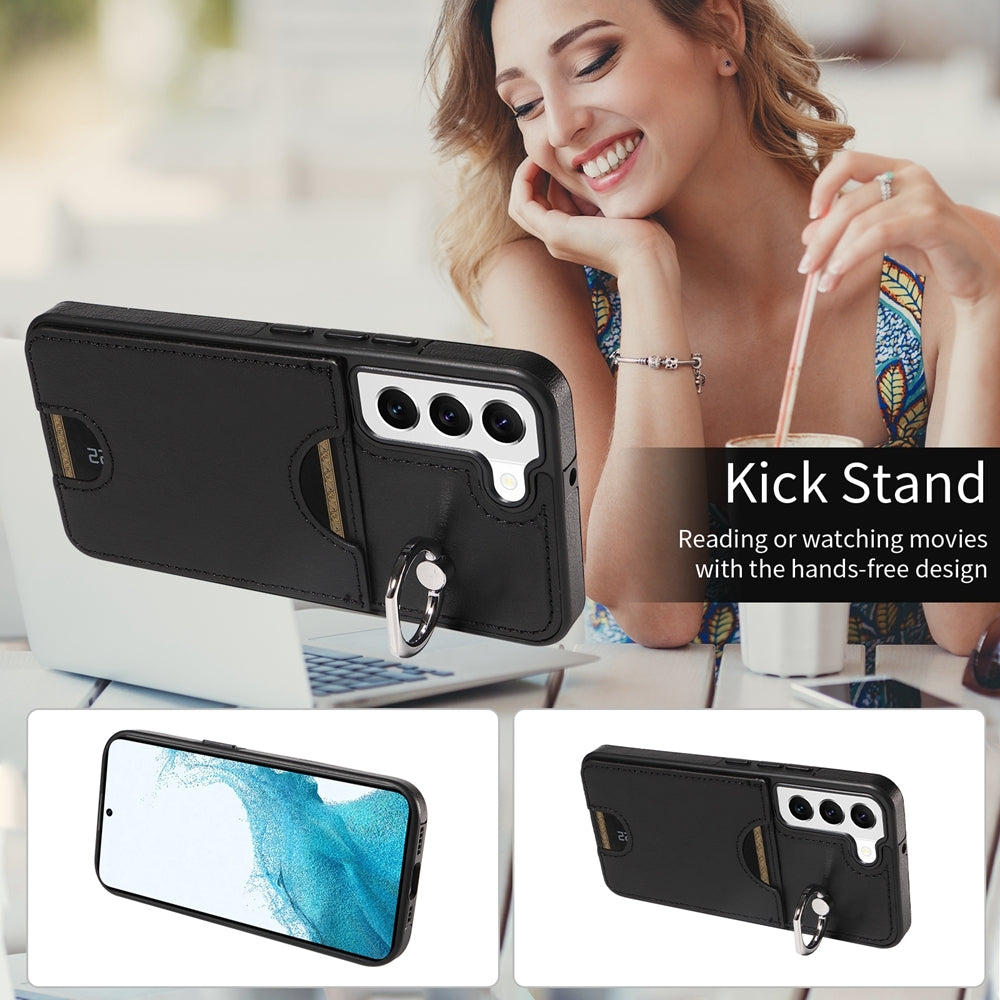 Samsung Galaxy S22 5G Calf Texture Phone Case with Card Slot & Ring Holder - Durable & Stylish Protection