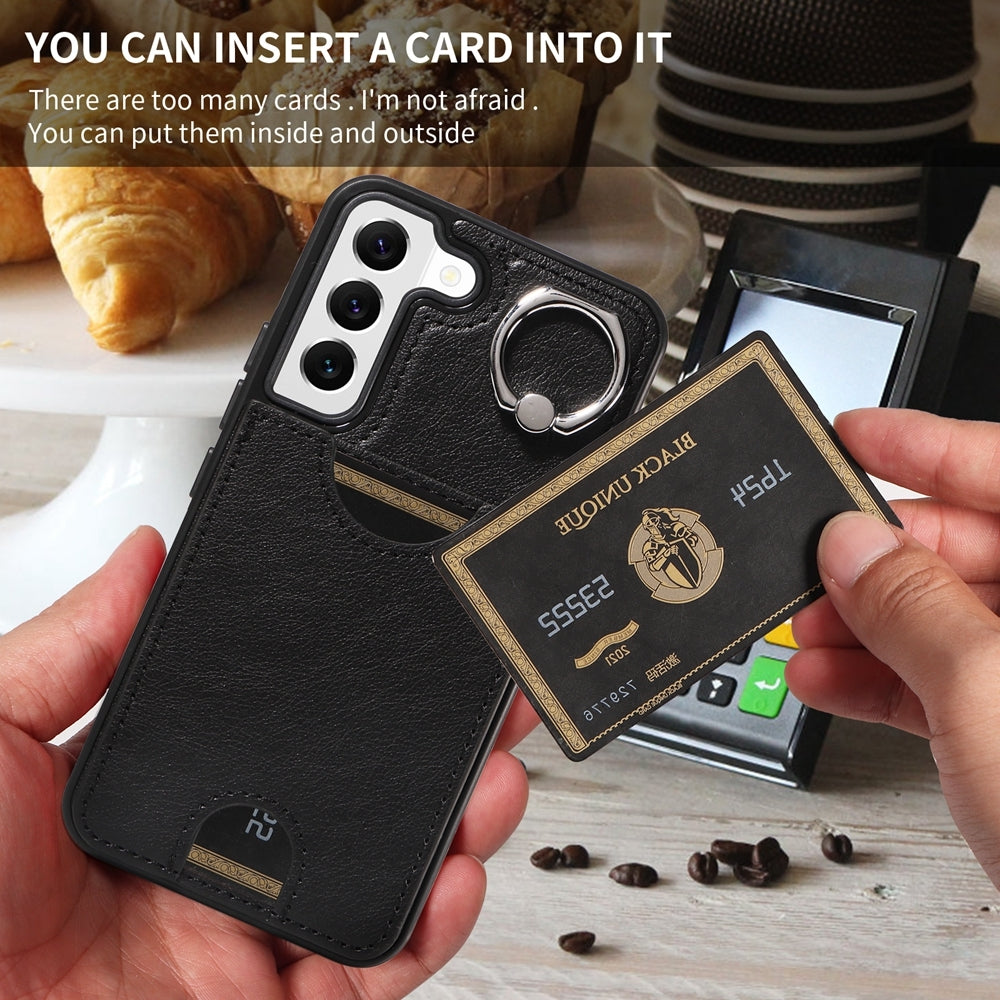 Samsung Galaxy S22 5G Calf Texture Phone Case with Card Slot & Ring Holder - Durable & Stylish Protection