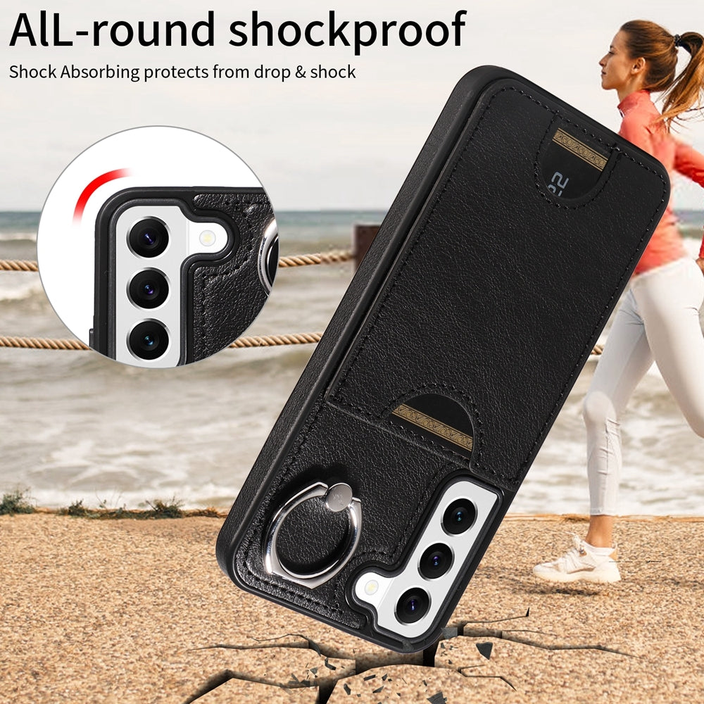 Samsung Galaxy S22 5G Calf Texture Phone Case with Card Slot & Ring Holder - Durable & Stylish Protection