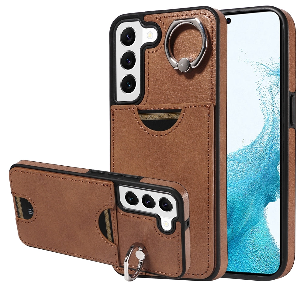 Samsung Galaxy S22 5G Calf Texture Phone Case with Card Slot & Ring Holder - Durable & Stylish Protection
