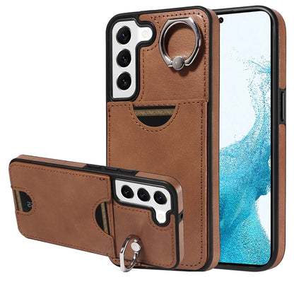 Samsung Galaxy S22 5G Calf Texture Phone Case with Card Slot & Ring Holder - Durable & Stylish Protection