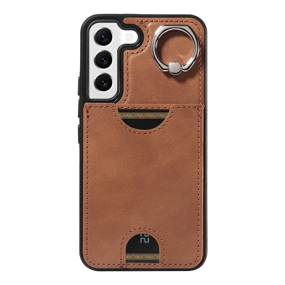 Samsung Galaxy S22 5G Calf Texture Phone Case with Card Slot & Ring Holder - Durable & Stylish Protection