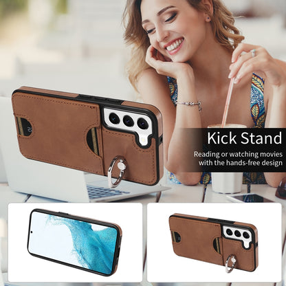 Samsung Galaxy S22 5G Calf Texture Phone Case with Card Slot & Ring Holder - Durable & Stylish Protection
