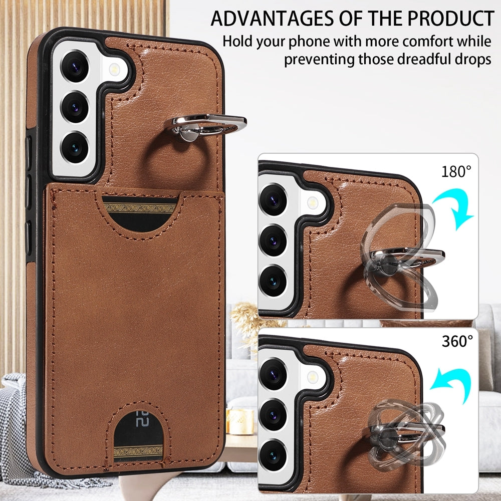 Samsung Galaxy S22 5G Calf Texture Phone Case with Card Slot & Ring Holder - Durable & Stylish Protection