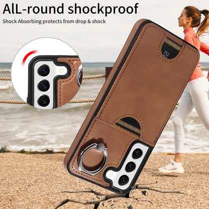 Samsung Galaxy S22 5G Calf Texture Phone Case with Card Slot & Ring Holder - Durable & Stylish Protection