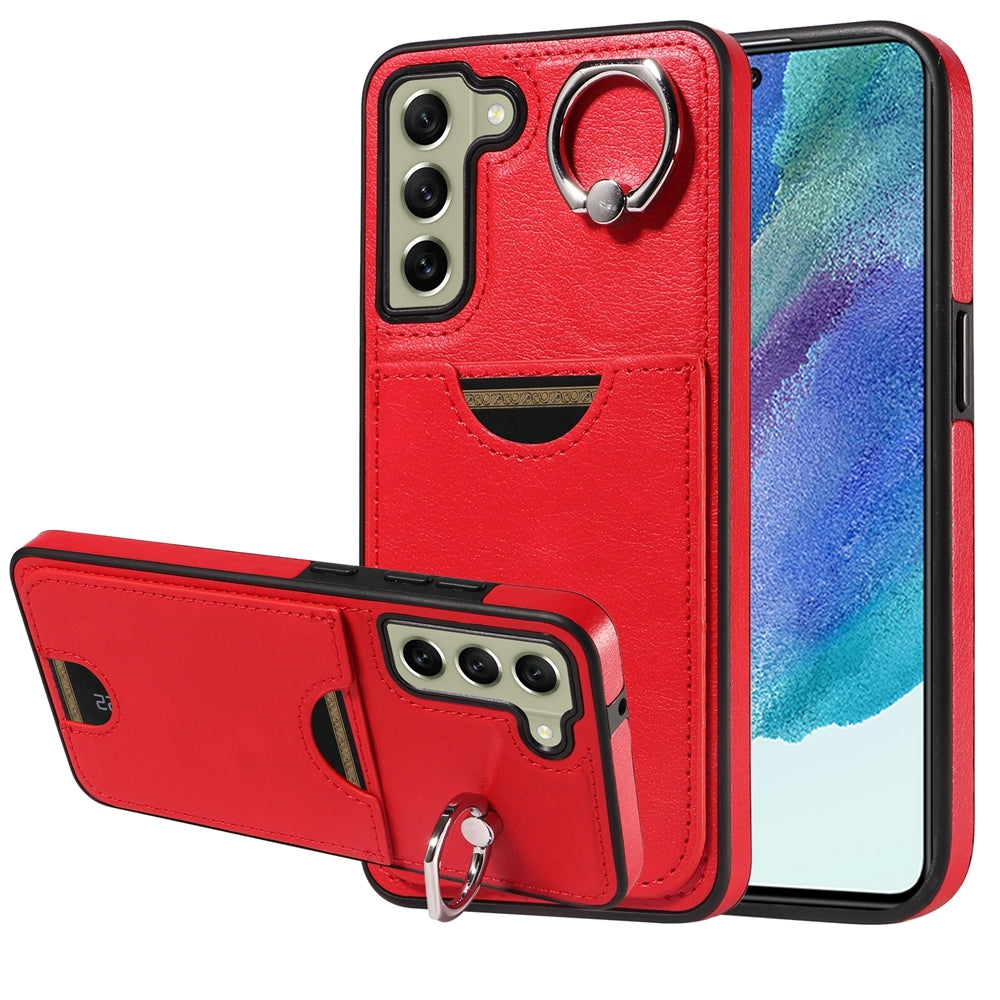 Samsung Galaxy S21 FE 5G Calf Texture Phone Case with Card Slot & Ring Holder - Durable & Stylish Protection