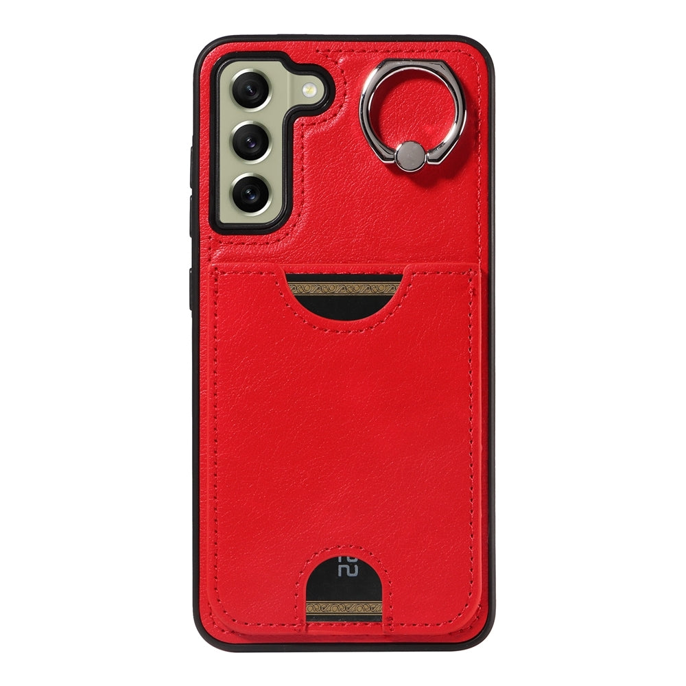 Samsung Galaxy S21 FE 5G Calf Texture Phone Case with Card Slot & Ring Holder - Durable & Stylish Protection