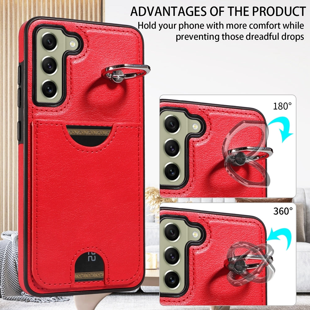 Samsung Galaxy S21 FE 5G Calf Texture Phone Case with Card Slot & Ring Holder - Durable & Stylish Protection