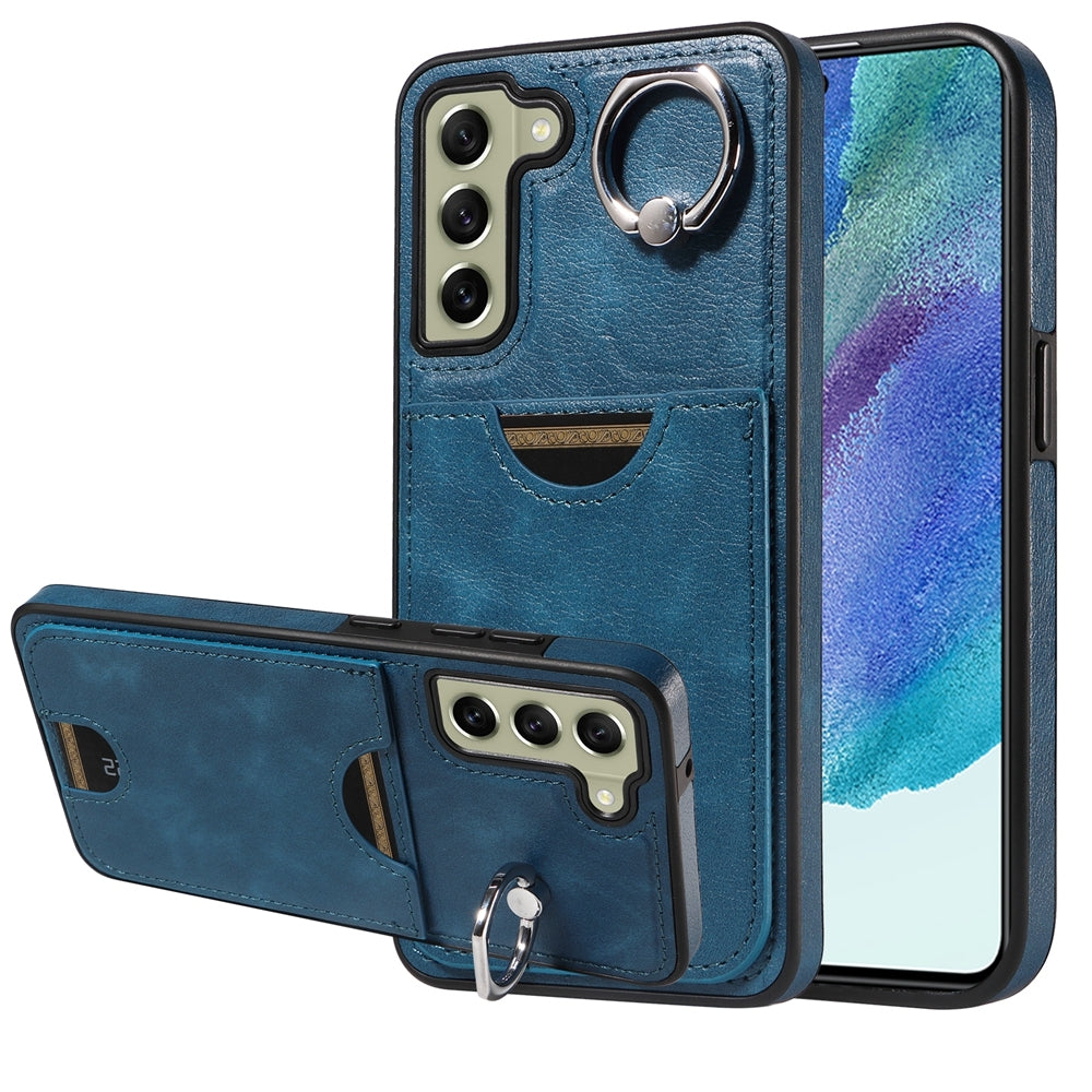 Samsung Galaxy S21 FE 5G Calf Texture Phone Case with Card Slot & Ring Holder - Durable & Stylish Protection