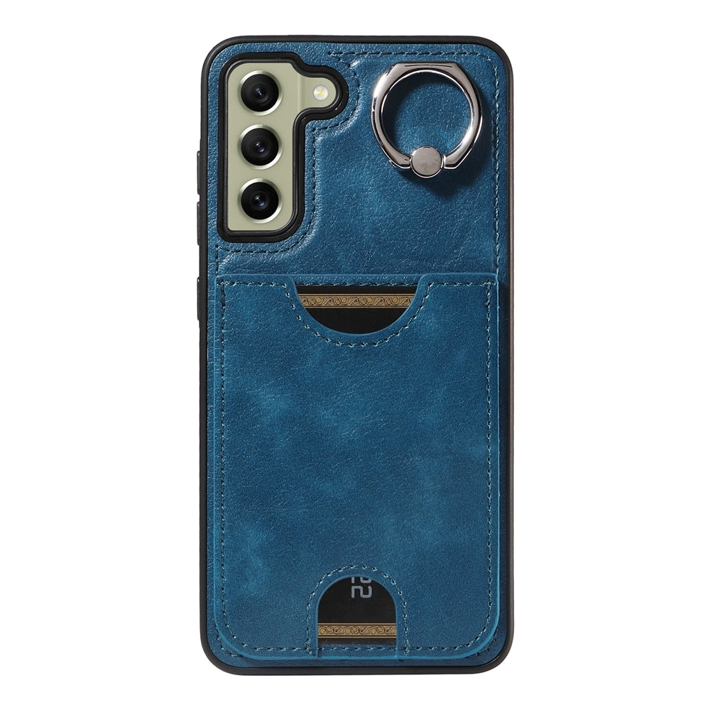 Samsung Galaxy S21 FE 5G Calf Texture Phone Case with Card Slot & Ring Holder - Durable & Stylish Protection