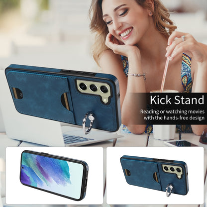 Samsung Galaxy S21 FE 5G Calf Texture Phone Case with Card Slot & Ring Holder - Durable & Stylish Protection