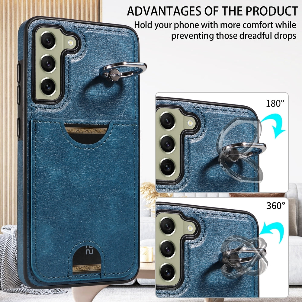Samsung Galaxy S21 FE 5G Calf Texture Phone Case with Card Slot & Ring Holder - Durable & Stylish Protection
