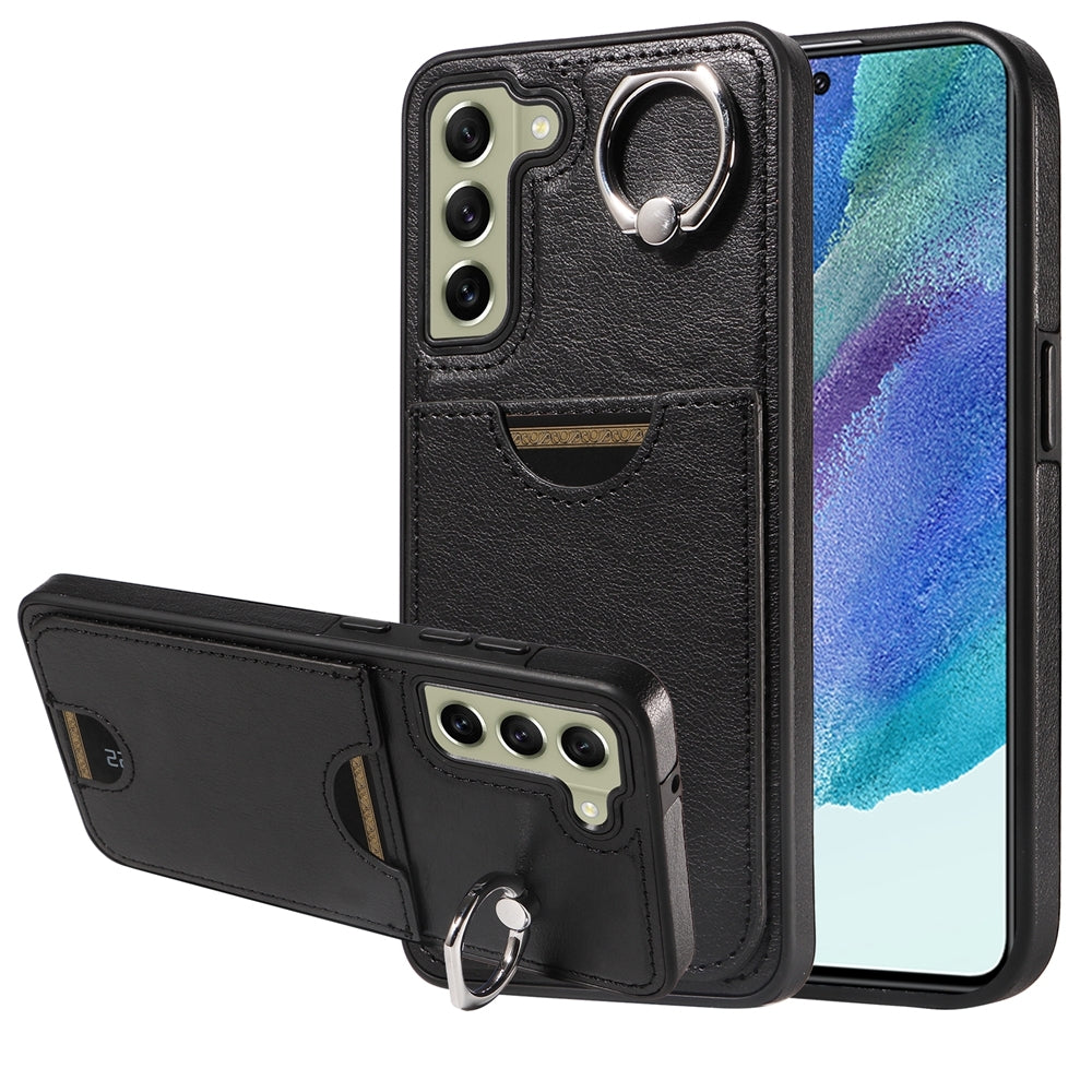 Samsung Galaxy S21 FE 5G Calf Texture Phone Case with Card Slot & Ring Holder - Durable & Stylish Protection
