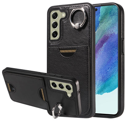 Samsung Galaxy S21 FE 5G Calf Texture Phone Case with Card Slot & Ring Holder - Durable & Stylish Protection