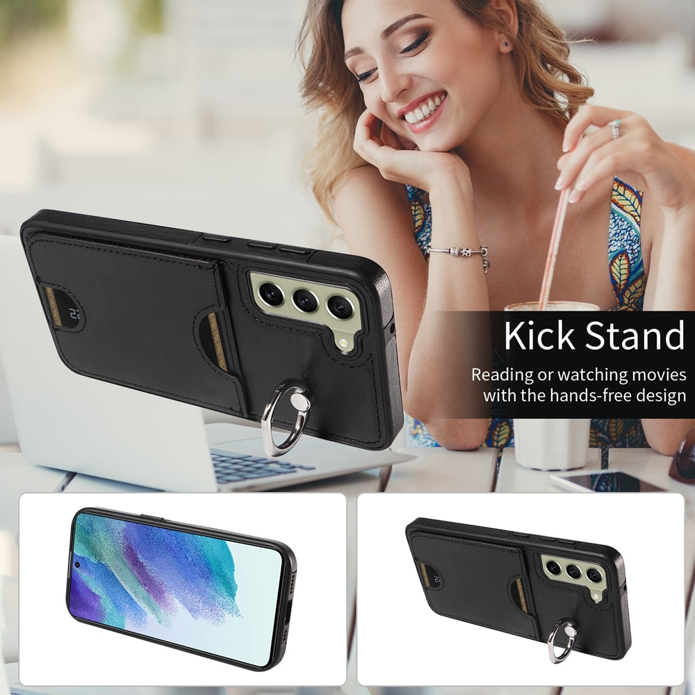 Samsung Galaxy S21 FE 5G Calf Texture Phone Case with Card Slot & Ring Holder - Durable & Stylish Protection