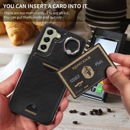 Samsung Galaxy S21 FE 5G Calf Texture Phone Case with Card Slot & Ring Holder - Durable & Stylish Protection