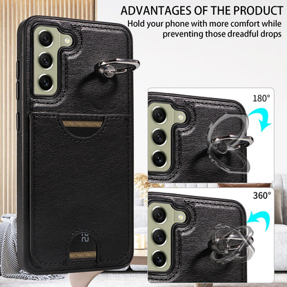 Samsung Galaxy S21 FE 5G Calf Texture Phone Case with Card Slot & Ring Holder - Durable & Stylish Protection