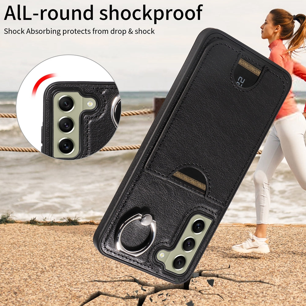 Samsung Galaxy S21 FE 5G Calf Texture Phone Case with Card Slot & Ring Holder - Durable & Stylish Protection