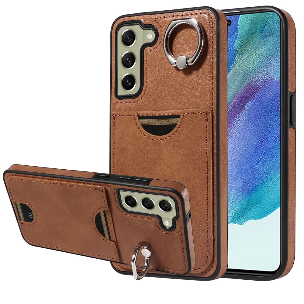 Samsung Galaxy S21 FE 5G Calf Texture Phone Case with Card Slot & Ring Holder - Durable & Stylish Protection