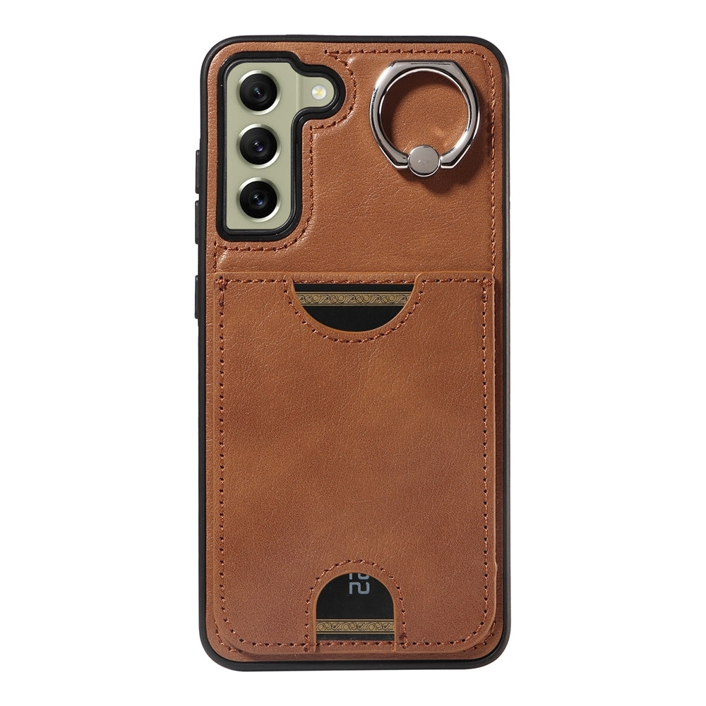 Samsung Galaxy S21 FE 5G Calf Texture Phone Case with Card Slot & Ring Holder - Durable & Stylish Protection
