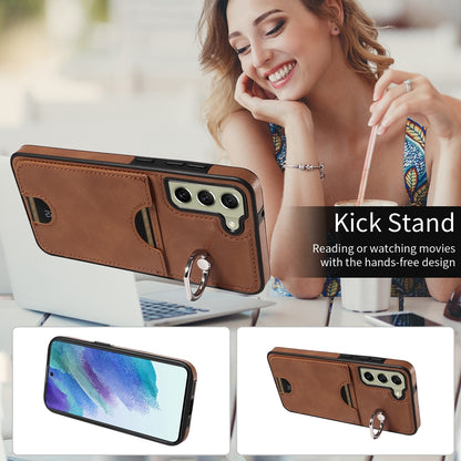 Samsung Galaxy S21 FE 5G Calf Texture Phone Case with Card Slot & Ring Holder - Durable & Stylish Protection
