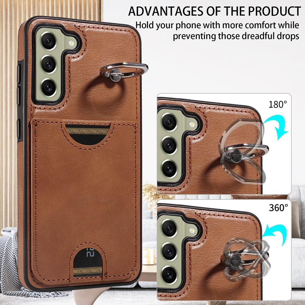 Samsung Galaxy S21 FE 5G Calf Texture Phone Case with Card Slot & Ring Holder - Durable & Stylish Protection