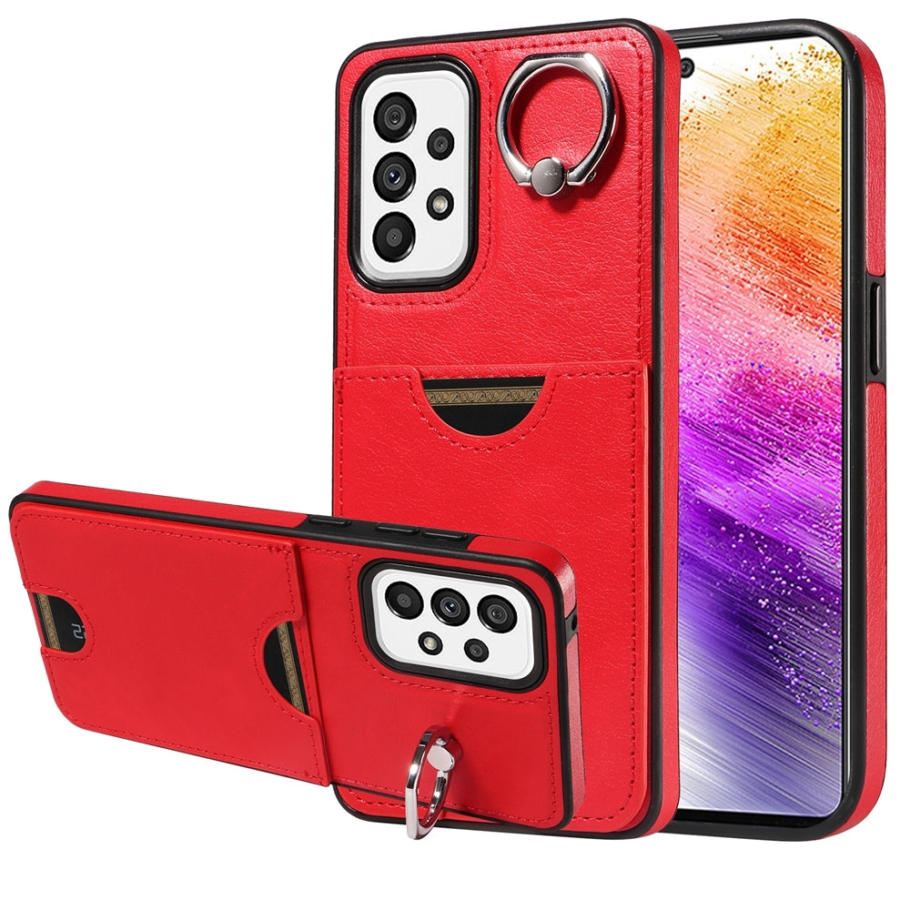 Samsung Galaxy A73 5G Calf Texture Phone Case with Card Slot & Ring Holder - Durable & Stylish Protection