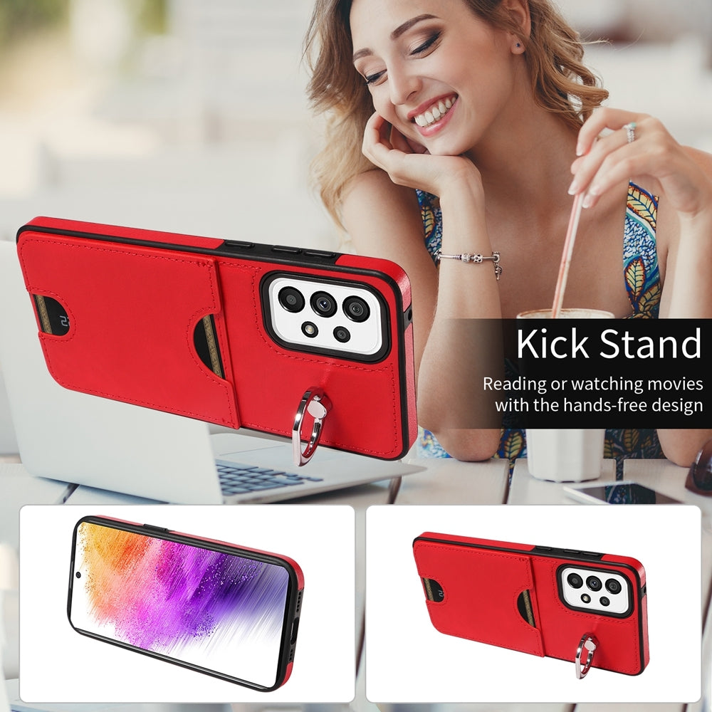 Samsung Galaxy A73 5G Calf Texture Phone Case with Card Slot & Ring Holder - Durable & Stylish Protection