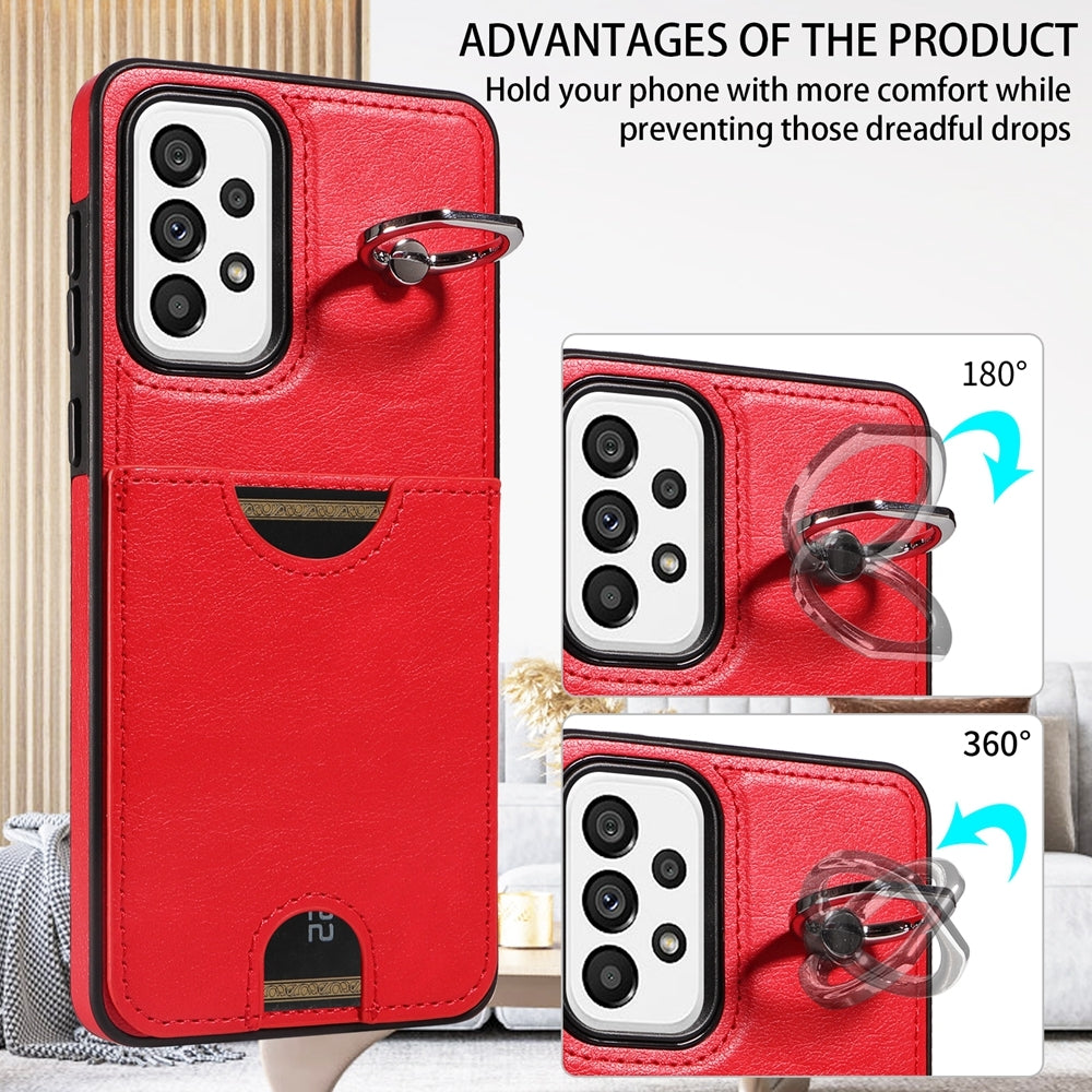 Samsung Galaxy A73 5G Calf Texture Phone Case with Card Slot & Ring Holder - Durable & Stylish Protection