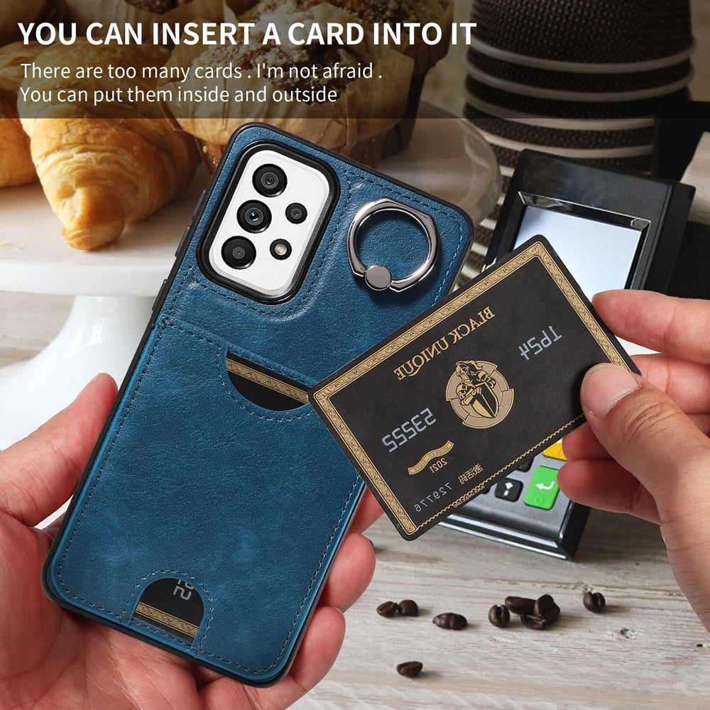 Samsung Galaxy A73 5G Calf Texture Phone Case with Card Slot & Ring Holder - Durable & Stylish Protection