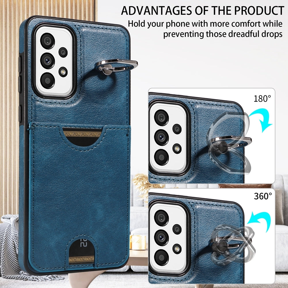 Samsung Galaxy A73 5G Calf Texture Phone Case with Card Slot & Ring Holder - Durable & Stylish Protection