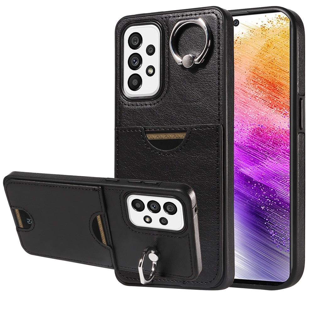 Samsung Galaxy A73 5G Calf Texture Phone Case with Card Slot & Ring Holder - Durable & Stylish Protection