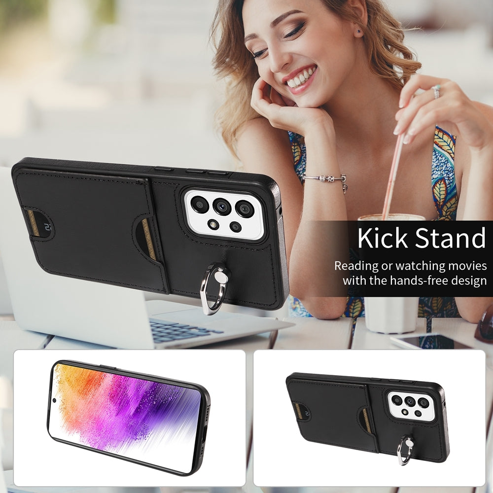 Samsung Galaxy A73 5G Calf Texture Phone Case with Card Slot & Ring Holder - Durable & Stylish Protection