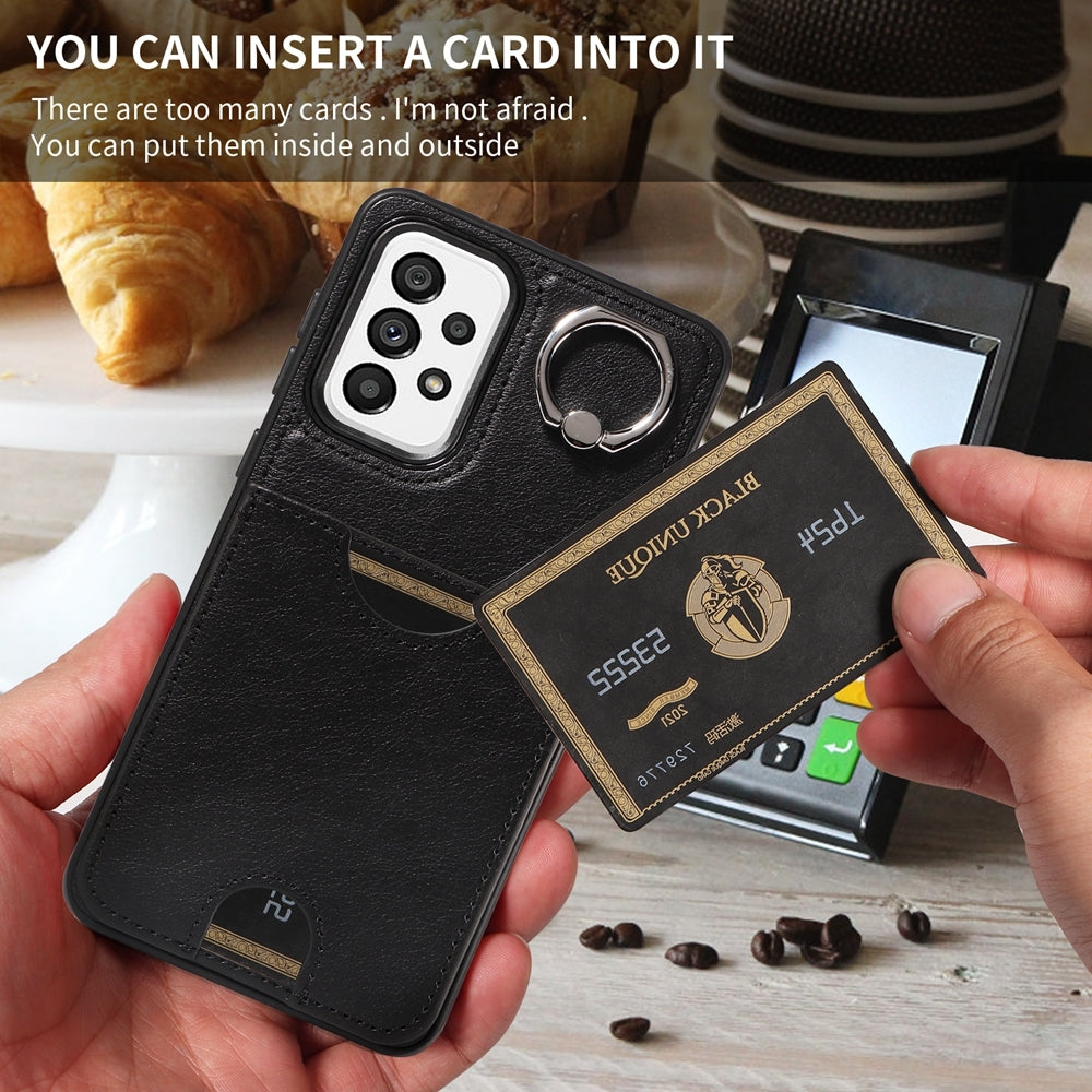 Samsung Galaxy A73 5G Calf Texture Phone Case with Card Slot & Ring Holder - Durable & Stylish Protection