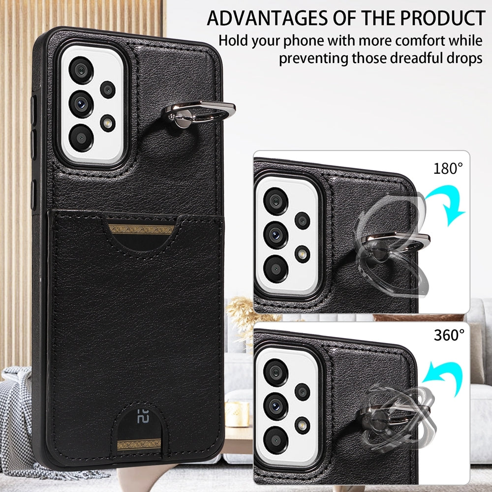 Samsung Galaxy A73 5G Calf Texture Phone Case with Card Slot & Ring Holder - Durable & Stylish Protection